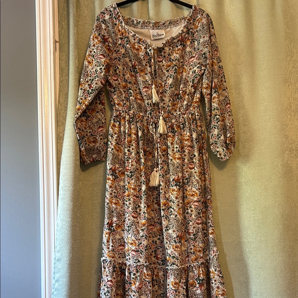 Floral Long Sleeve Dress in Earthy Tones